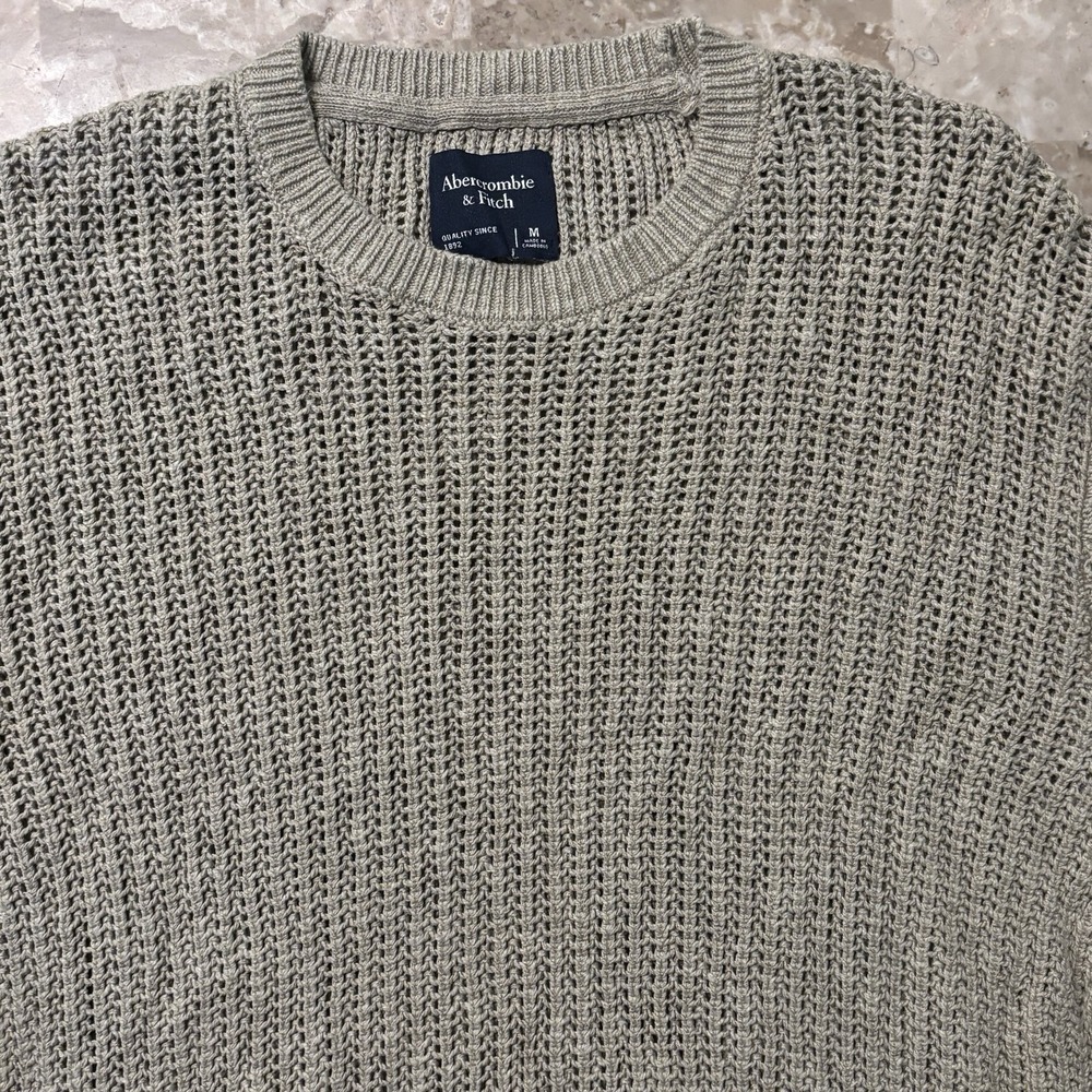 Abercrombie & Fitch Shirt Mens Medium Brown Open Knit Sweater Short Sleeve Beach